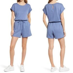 NWT Nordstrom Caslon Terry Texture Organic Cotton Romper Blue Playsuit Large New